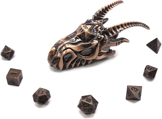 2025 Dragon Necklace for DND Dice Set, 7-in-1 Dragon Metallic D&D Dice with Gift Case for Dungeons and Dragon Game, RPG Role Playing Table Game Gifts (Copper)