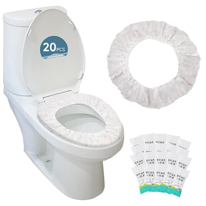 Disposable Toilet Seat Covers, 20 Pcs, Waterproof Non-Woven Fabric, Individually Wrapped, Portable for Travel, Hotel, Hospital, Public Toilet (Cartoon Print)