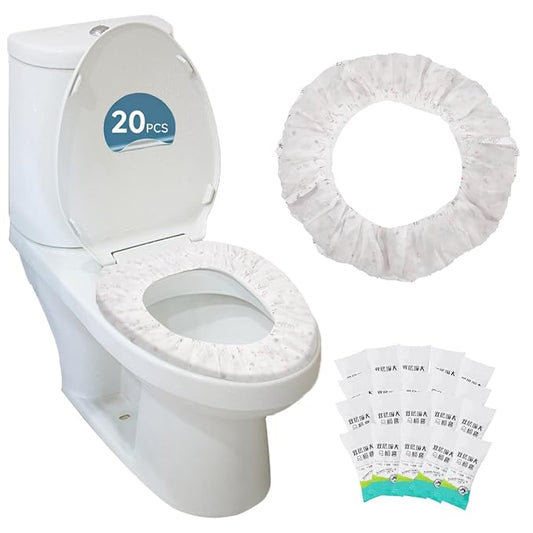 Disposable Toilet Seat Covers, 20 Pcs, Waterproof Non-Woven Fabric, Individually Wrapped, Portable for Travel, Hotel, Hospital, Public Toilet (Cartoon Print)