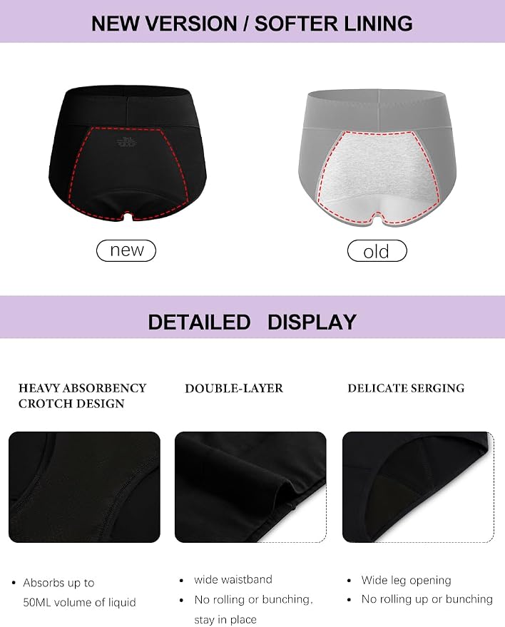 POKARLA Women's High Absorbency Period Cotton Underwear Heavy Flow Leakproof Panties(Regular&Plus Size)