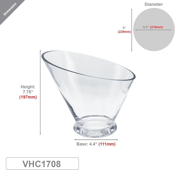 WGVI Slant Cut Calyx Glass Vase, Width 9", Height 7.75", Clear Terrarium, Candy Dish, Fruit Jar, Floral Container for Wedding Party Event, Home Office Decor, 1 Piece