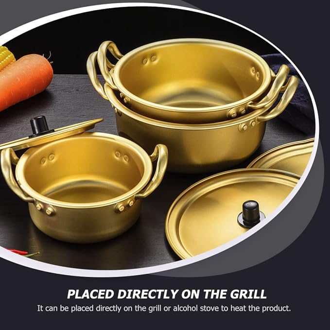 1set Korean Style Double Handled Non-stick Cooking Pot for Instant Noodles Chopsticks Aluminum Ramen Pot for Home Use Easy to Clean and Store