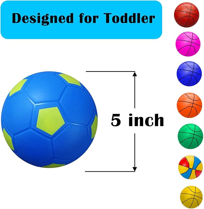 ABAJI Mini Basketballs Soccer Balls 5" Toy Ball with Pump Needle Durable Material for Mini Hoop Toddlers Kids Teenagers for Pool Indoors Outdoors