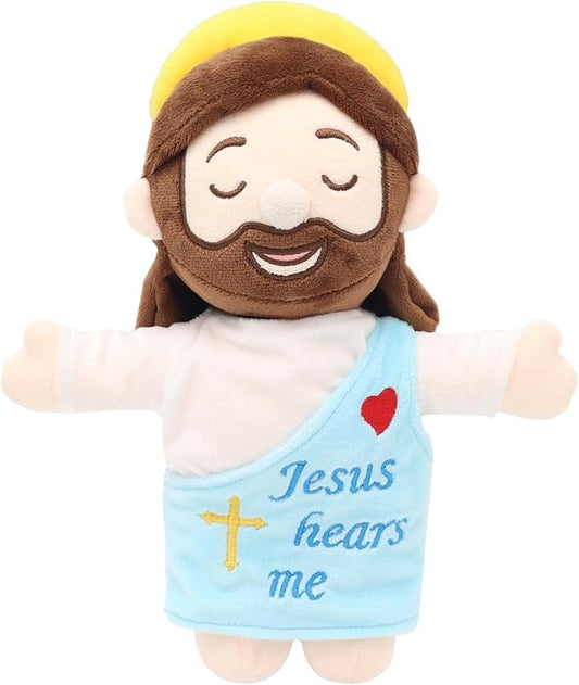 Jesus Plush 10", Jesus Plush Stuffed Doll with Halo,White-Skinned Closed-Eye Cute Jesus Plushie for Kids,Christian Stuff Religious Party Toys for Church Easter Christmas Baptisms Favors