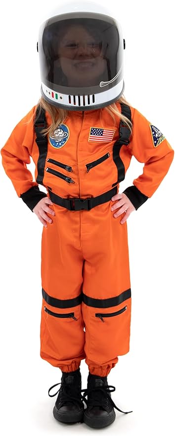 Little Adventures Orange Astronaut Dress Up Costume and Helmet- Machine Washable Pretend Play (Size XX-Large Age 9-11)