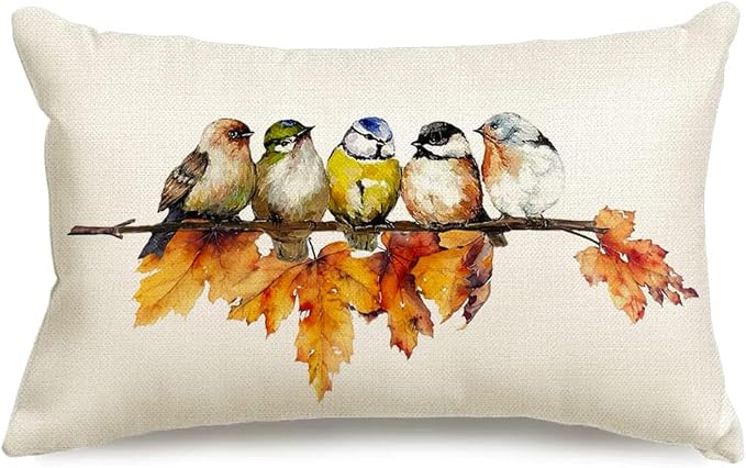 RABUSOFA Fall Pillow Covers 12x20 Inch Bird Autumn Decorations for Home Outdoor Thanksgiving Decor Maple Leaf Decorative Lumbar Throw Pillow Cases Farmhouse for Couch Sofa