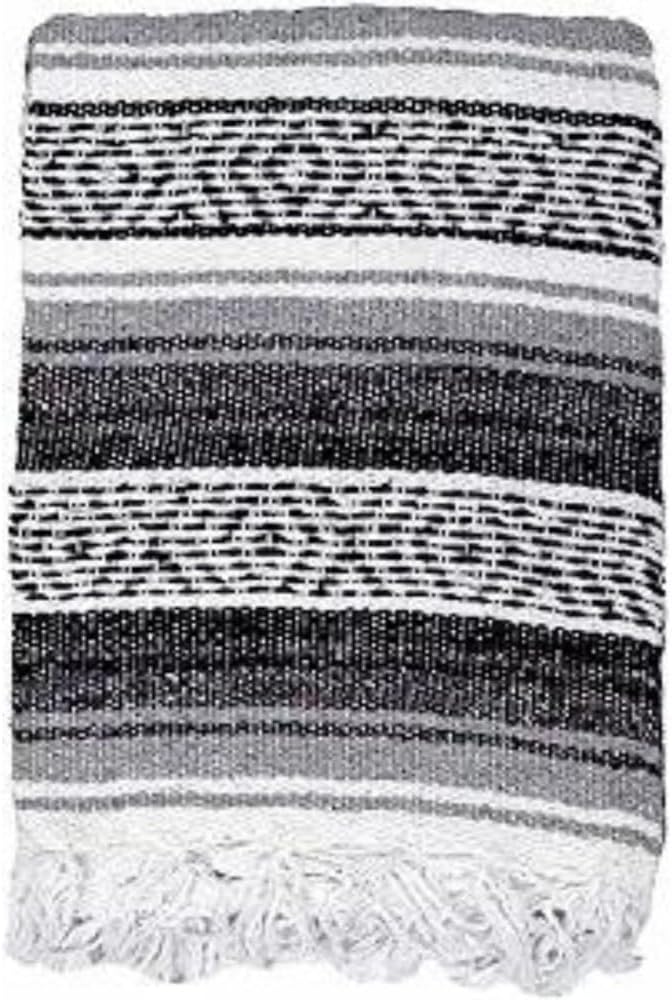 Open Road Goods Bulk Falsa Blankets - Handwoven Authentic Mexican Falsa - Great for Weddings, Yoga, Beach, Picnics, or Mexican Throw! (Black/Grey, 7 Pack)