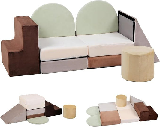 BanaSuper 7Pcs Foam Climbing Blocks for Toddlers, Convertible Play Set Modular Sofa Fort Building, Soft Indoor Activity Gym for Crawling, Climbing, Imaginative Play, Nugget Play Couch Alternative