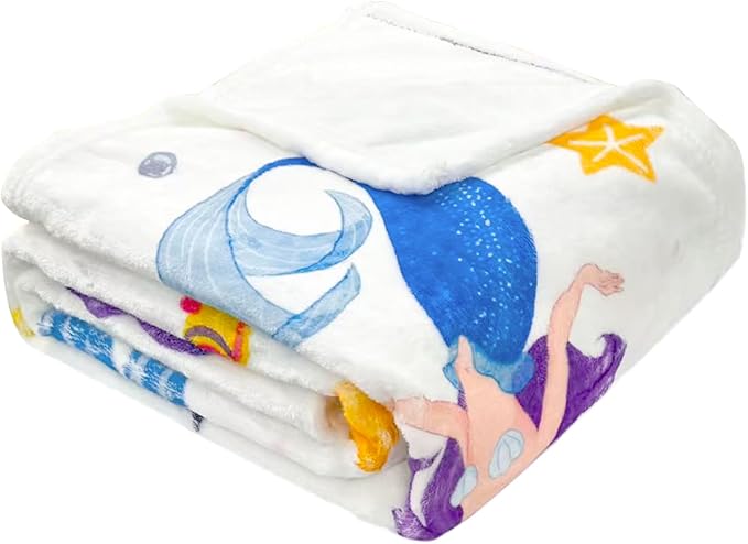 Wajade Kids Mermaid Blanket for Girls Soft Fleece Blanket for Couch Sofa Bedroom Mermaid Marine Life Throw Blanket for Kids Teens 60"x80"