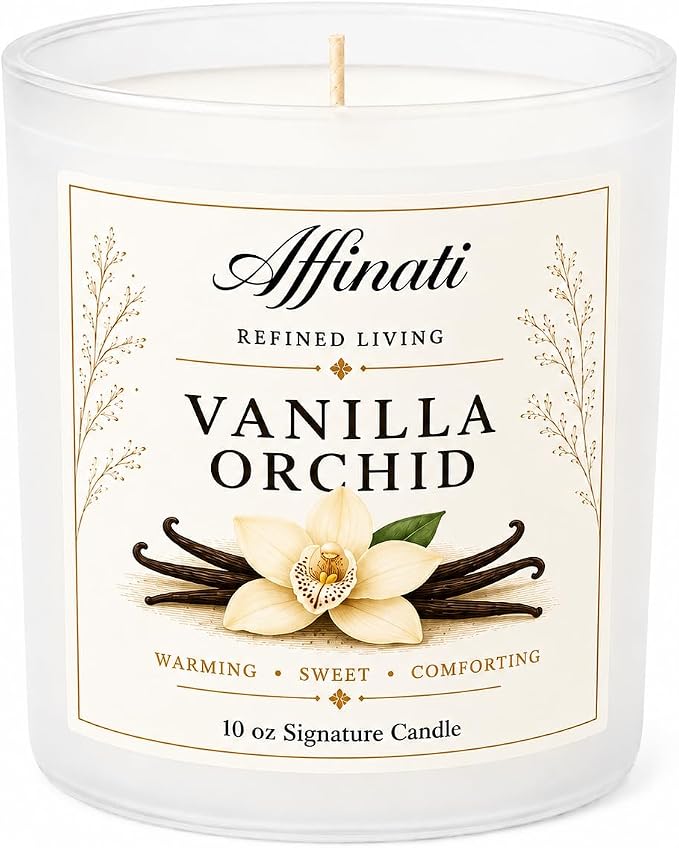 Affinati Vanilla Orchid 10 oz Scented Candle – Long Lasting Luxury Soy Blend Candle for Home, Strong Scent Throw Elegant Sweet Floral Aromatherapy Candle, Premium Clean Burning Gift for Women