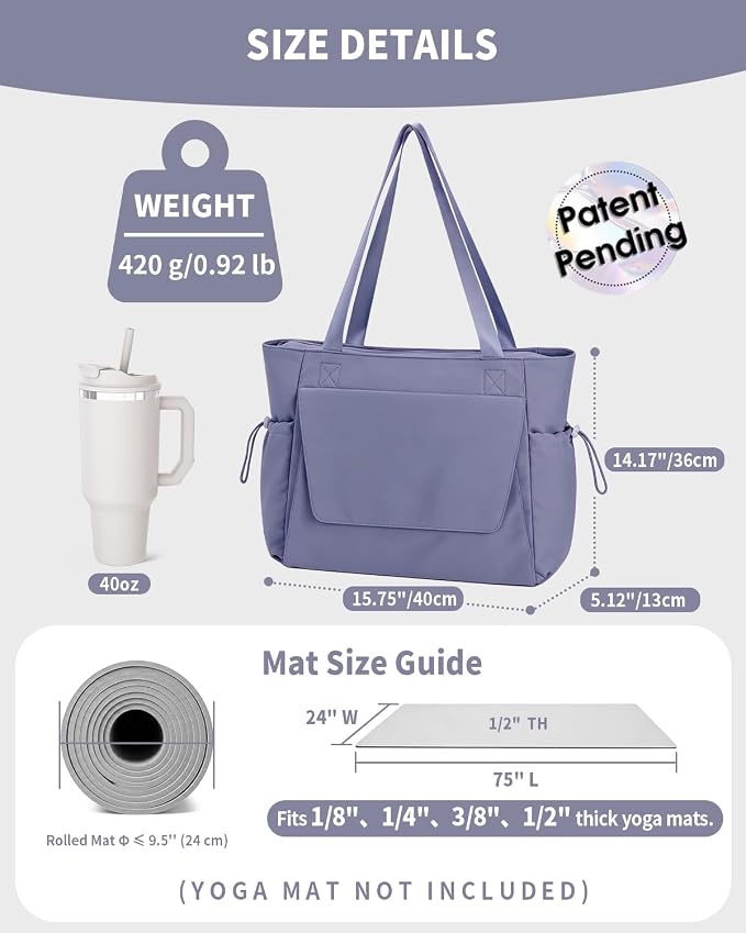 sportsnew Yoga Mat Bag Tote Yoga Gym Bags For Women Men with Waterproof Wet Pocket & Hook-and-loop, Quick Access Storage Yoga Mat Bag Carrier
