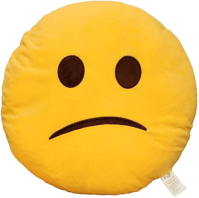 EvZ Official Certified Confused Emoji Pillow - 32cm Large Soft Plush Hesitant Smiley Face Emoticon Cushion - Funny Decorative Stuffed Toy for Office Humor, Dorm Decor & Gag Gift (Yellow)