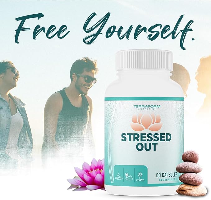 TerraForm Nutrition Stressed Out – Mental Focus & Relaxation Supplement – 60 Capsules – USA Made – 1 Month Supply