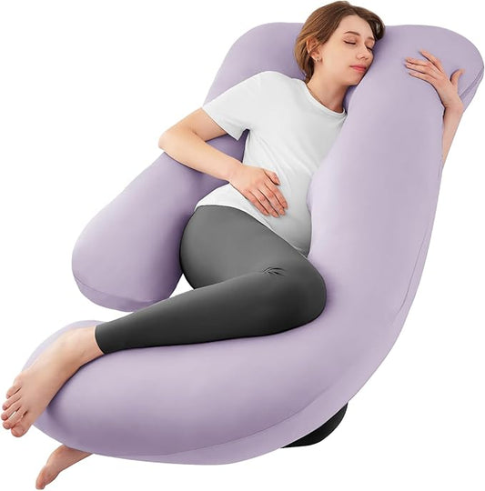 Sasttie Pregnancy Pillows for Sleeping, Jumbo U Shaped Cooling Full Body Pillow with Removable Cover, Pregnant Women Must Haves, Maternity Essential, Lavender
