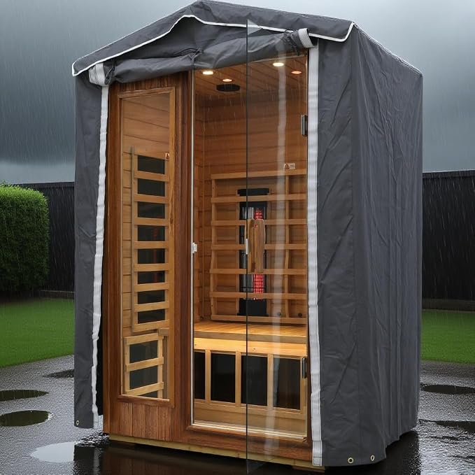 Outdoor Sauna Protective Cover for 2 Person , 3-Layer Oxford Cloth, Hook & Loop Roll-Up Door, Temp Retention & Dustproof - (Only Fits 57.8*40.5*81.1 In & Smaller Outdoor Hillside Roof Saunas )
