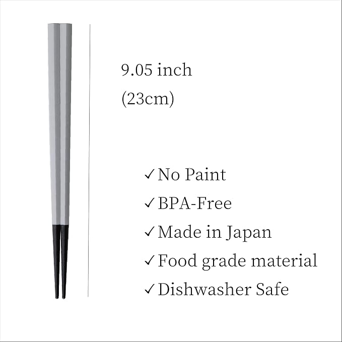 皿 ARAS Chopsticks reusable Gray 9.1 inches, made in Japan, Dishwasher-safe, Durable, Pentagon, Simple