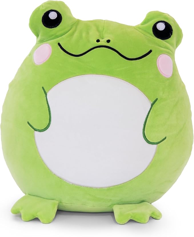 Adorable Large 15 Inch Zoe The Frog Squish Plush Pillow - Super Soft Original Cute Plushie Toy: Smiling Stuffed Animal Gift for Kids and Adults