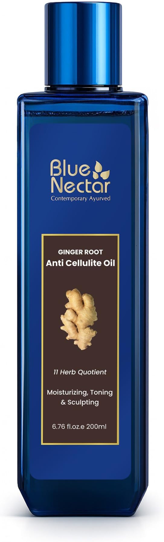 Blue Nectar Ginger Oil Anti Cellulite Body Massage Oil for Skin Tightening, Toning| Authentic Ginger Root Massage Oil with Plant Based Vitamin B & C for Women and Men (11 Herbs, 6.76 Fl Oz)