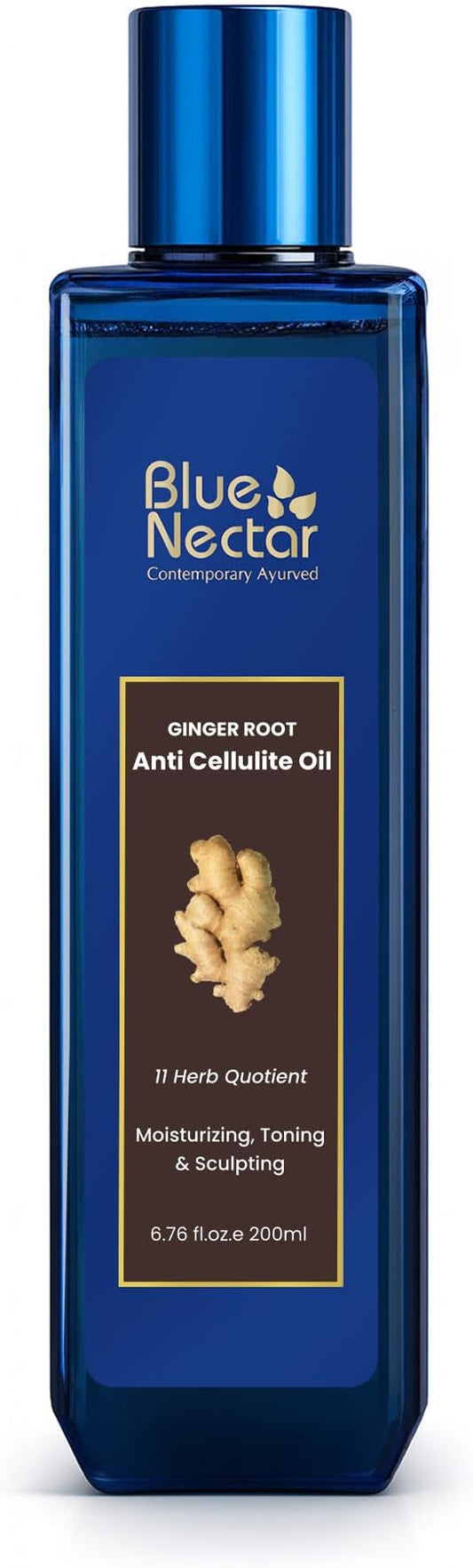 Blue Nectar Ginger Oil Anti Cellulite Body Massage Oil for Skin Tightening, Toning| Authentic Ginger Root Massage Oil with Plant Based Vitamin B & C for Women and Men (11 Herbs, 6.76 Fl Oz)