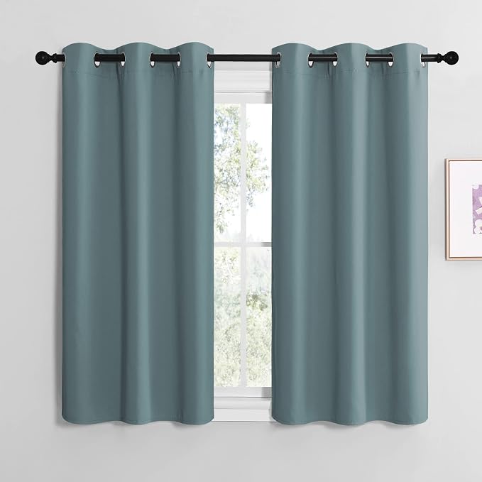 NICETOWN Modern Blackout Curtains Noise Reducing, Thermal Insulated and Privacy Room Darkening Drape Panels for Boy's Guest Room Door Small Short Window (Greyish Blue, 2 Panels, W42 x L50 -Inch)
