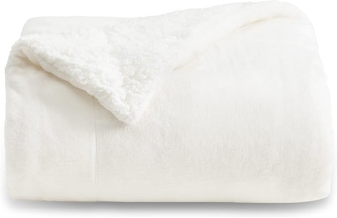 Bedsure GentleSoft Sherpa Fleece Throw Blanket for Couch, Non-Heated, Thick and Warm Throw for Women and Men, Soft Fuzzy Plush Blanket for Winter, White, 50x60 Inches