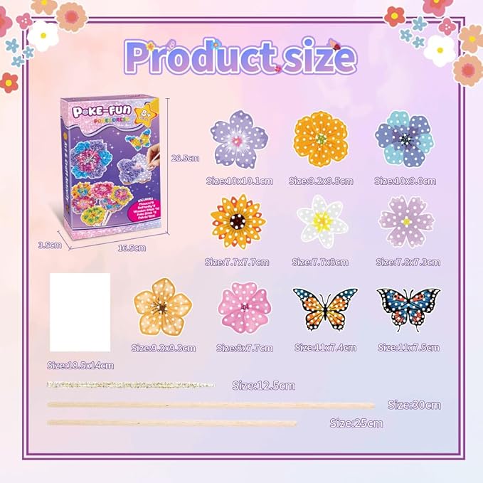 RAJRNED Poke-in Fun Flower Bouquet, Arts and Crafts for Girls with 8 Flowers & 2 Butterflies, DIY Craft Kits, Creative Activity, Gifts for Girls & Boys Ages 4-12
