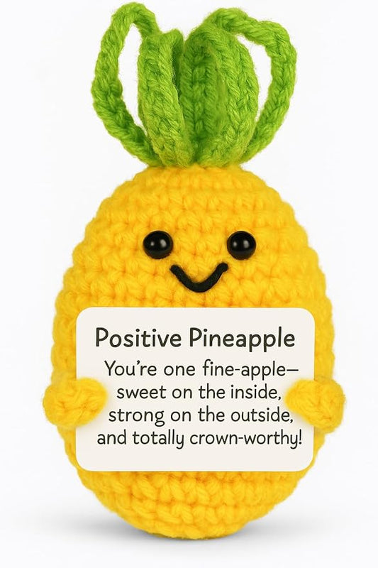 Mini Funny Crochet Pineapple Gift – Handmade Inspirational Emotional Support Plushie for Women, Men, Friends, Coworkers, Teachers – Uplifting Encouragement Gift for Birthday, Graduation, Christmas
