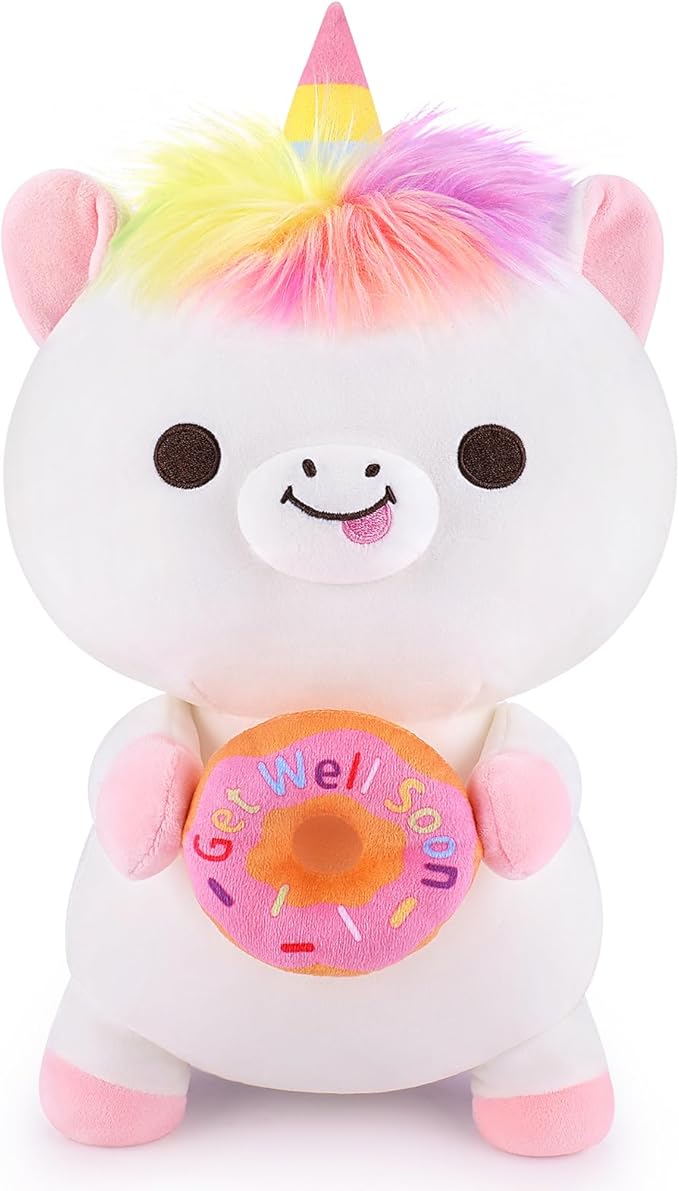 Achwishap Get Well Soon Unicorn Plush Stuffed Animal,Soft Get Well Soon Gifts for Kids Girls Adults-14” Kawaii Unicorn Plush Toy Pillow,Cute Plushies Doughnut Decoration Feel Better Gifts