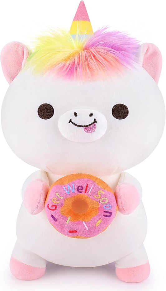 Achwishap Get Well Soon Unicorn Plush Stuffed Animal,Soft Get Well Soon Gifts for Kids Girls Adults-14” Kawaii Unicorn Plush Toy Pillow,Cute Plushies Doughnut Decoration Feel Better Gifts