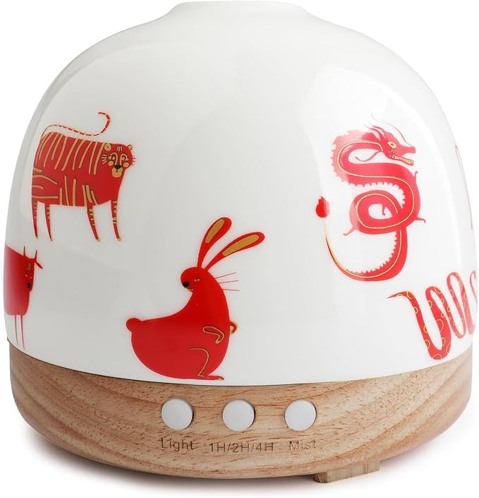 Ceramic Diffuser - 300ML Essential Oil Diffuser,Cute Porcelain Design, Quiet Cool Mist, 4 Timer Modes, Auto Shut-Off, Night Light for Bedroom and Home