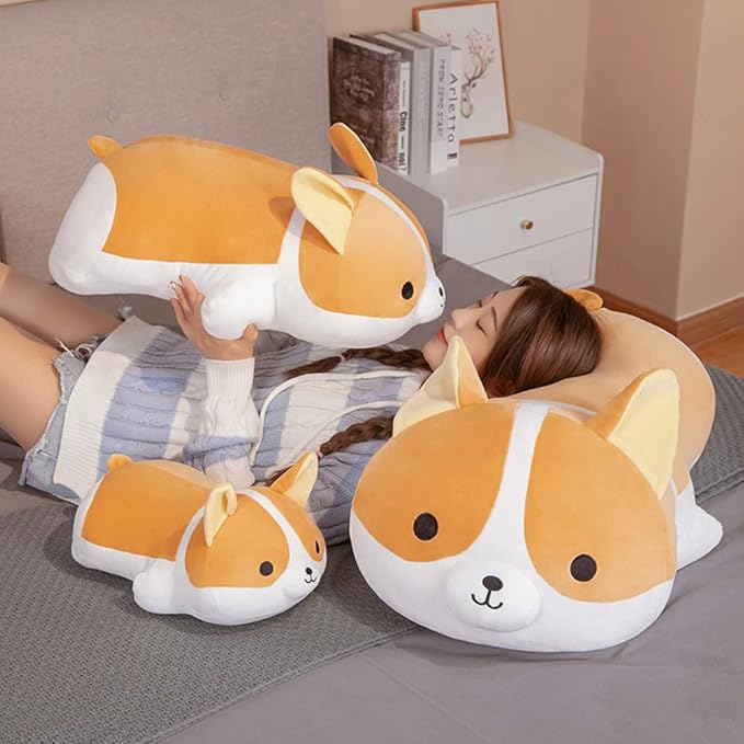 Plush Corgi Dog Toy 15.7in Stuffed Animal Corgi Doll Shiba Inu Dog Plush Pillow, Gift for Kids and Girls