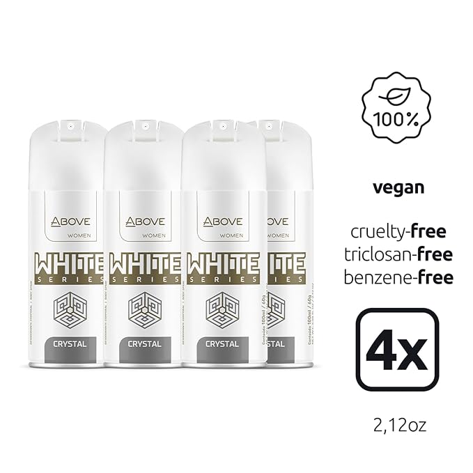 ABOVE White Series Body Spray, Crystal, 4 pcs - Deodorant Spray - Masks Perspiration Odors - Long-Lasting Dry Spray - Paraben-Free - Cruelty-Free 2.12 oz each