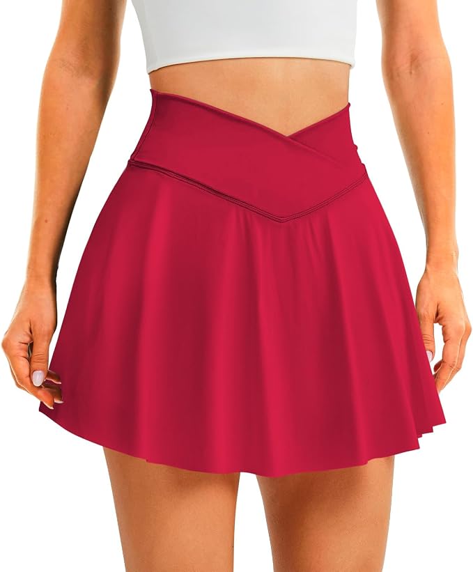 Womens Tennis Skirt Crossover High Waisted Skort with Pockets Shorts | Athletic Skirts for Golf Running Workout Pickleball, Aesthetic Activewear, Sporty Athleisure Style