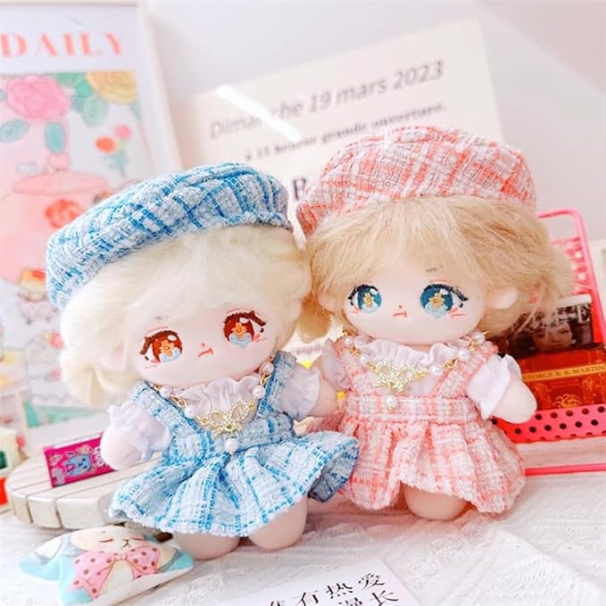 niannyyhouse 10cm~15cm Plush Doll Clothes Berets Suspender Skirt White Shirt Accessories Doll Dress Up (Pink)