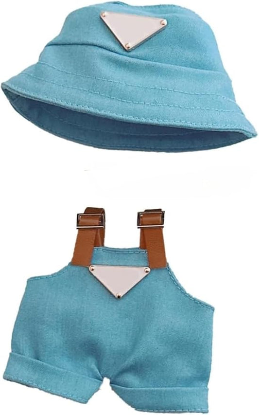 Clothes for Labubu(NO Doll) , Hat & Overalls Set for Labubu Clothes 15cm/17cm Dolls Accessories Suit, Doll Outfit Stylish Clothes(Style Blue)