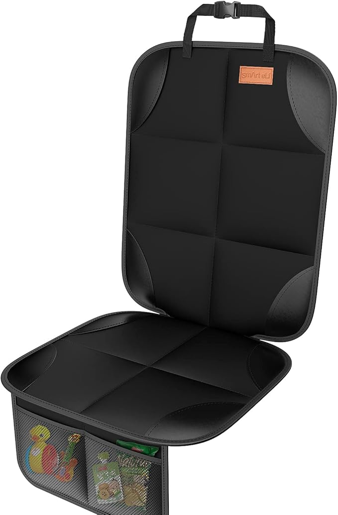 SMART ELF Car Seat Protector [1 Pack] Large Auto Protector for Child Seats with Thickest Padding and Non-Slip Backing Mesh Pockets for SUV, Sedan, Truck, Leather and Fabric - Black