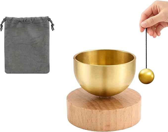 Mini Singing Bowl Set,Portable Brass Meditation Sound Bowl for Yoga,Chakra Healing,Stress Relief & Mindfulness,Self Regulation Tools,Handheld Singing Bowl,Unique Spiritual Gift for Women and Men