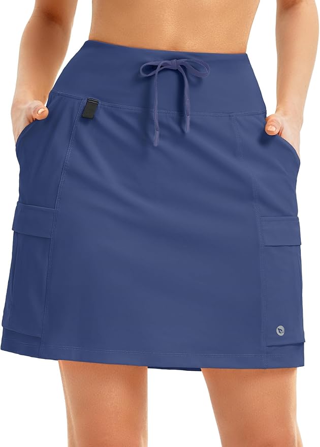 baleaf Women's 16" Hiking Cargo Skort with Pockets Knee Length Skirts | 4 Cargo Pockets, High Waisted, Built-In Shorts, UPF 50+ Sun Protection, Quick Dry, Stretch, Hiking, Golf, Outdoor, Casual