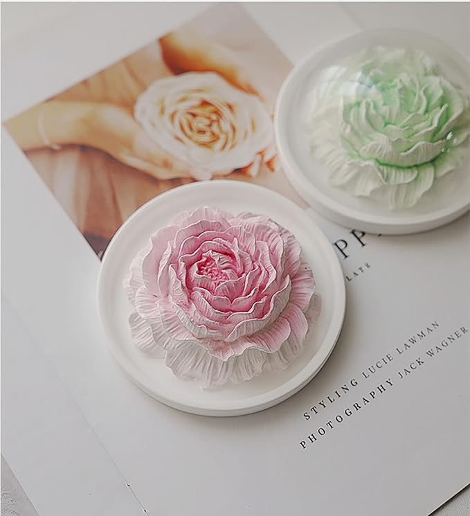 Essential Oil Passive Flower Diffuser with Fragrance -Non-Electric Peony Flower Porcelain Aromatherapy Diffusers for Small Room, Desk Decorative, Bathroom (Green, Sage and sea Salt Scent)