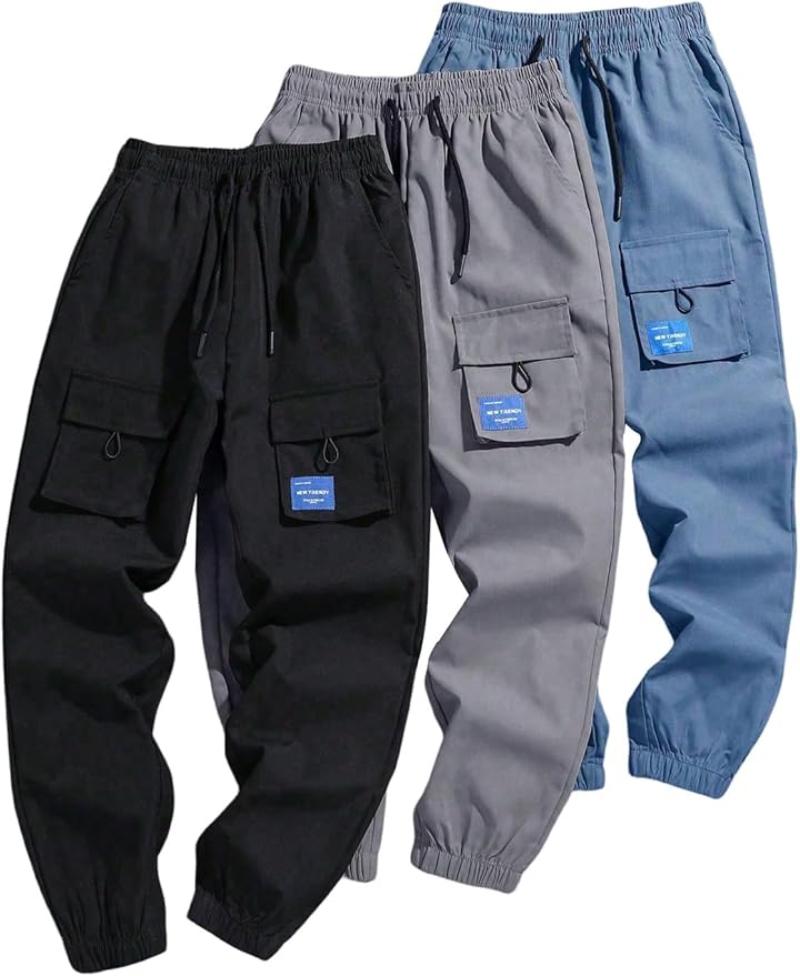 GORGLITTER Boy's Cargo Pants Casual 2 Piece Elastic Waist Hiking Going Out Khaki Pants Joggers with Pockets Clothes