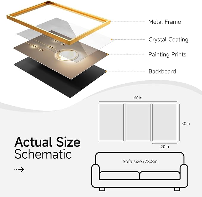 Framed Modern Luxury Gold Large Wall Art for Living Room, 3 Piece 20x30 In | Soild golden framed prints, Crystal coating wall paintings, Geometric wall art for bedroom dining room hallway
