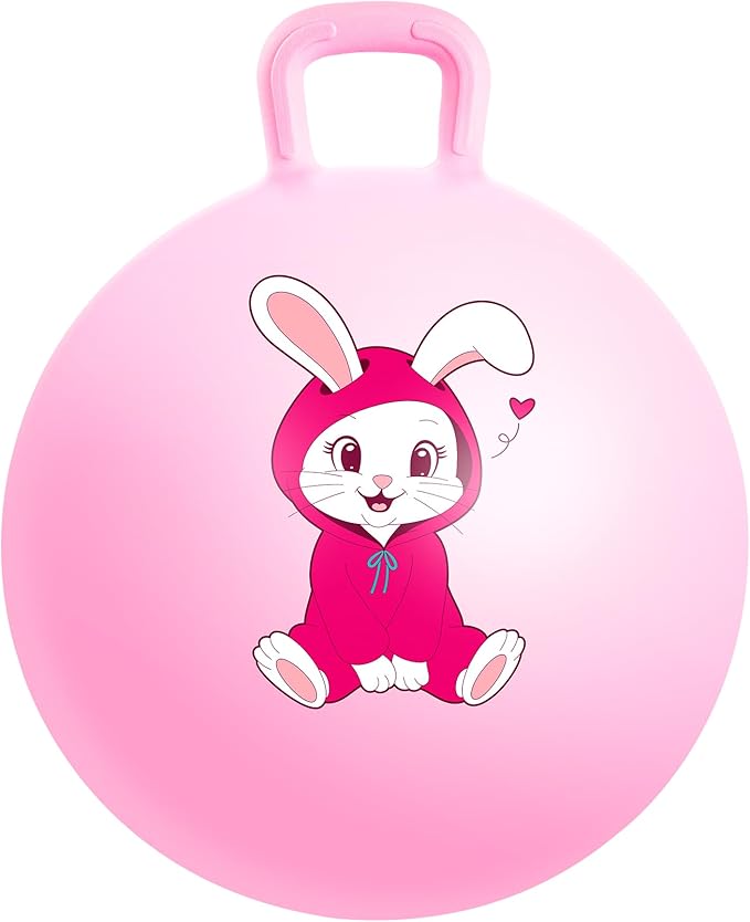 PlayZap Hopper Balls for Kids 3-8, 18 Inches Bouncy Ball with Handle, 18" Inflatable Bouncing Hopper, Pink Rabbit Jumping Toys, Garden Hopping Toys Girls Boys Gifts