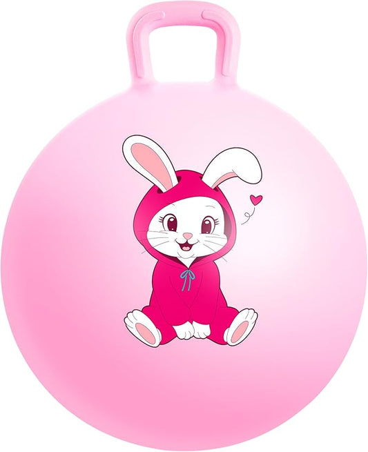 PlayZap Hopper Balls for Kids 3-8, 18 Inches Bouncy Ball with Handle, 18" Inflatable Bouncing Hopper, Pink Rabbit Jumping Toys, Garden Hopping Toys Girls Boys Gifts