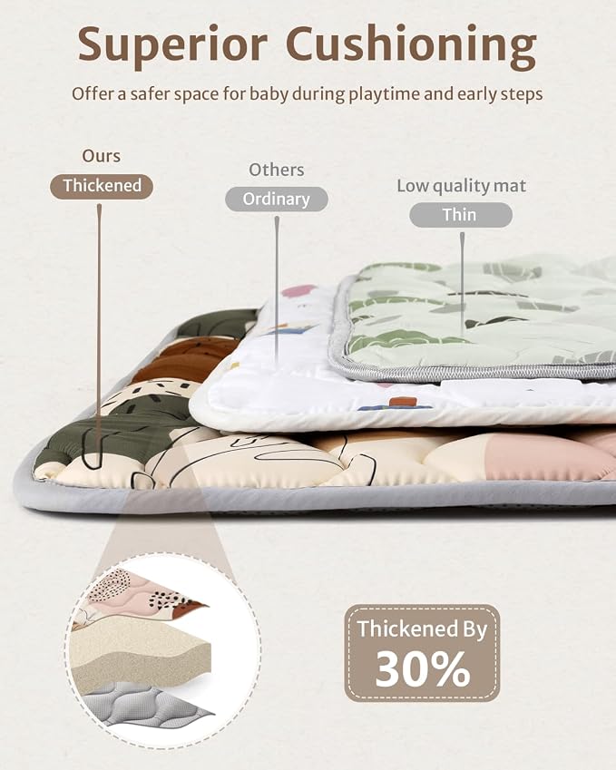 Blissful Diary Baby Play Mats for Floor, 71x59 Inch Extra Thicker & Large Soft Cushioning Foam Playmats for Babies and Toddlers, Foldable Washable Baby Crawling Mat for Playpen, Boho Design