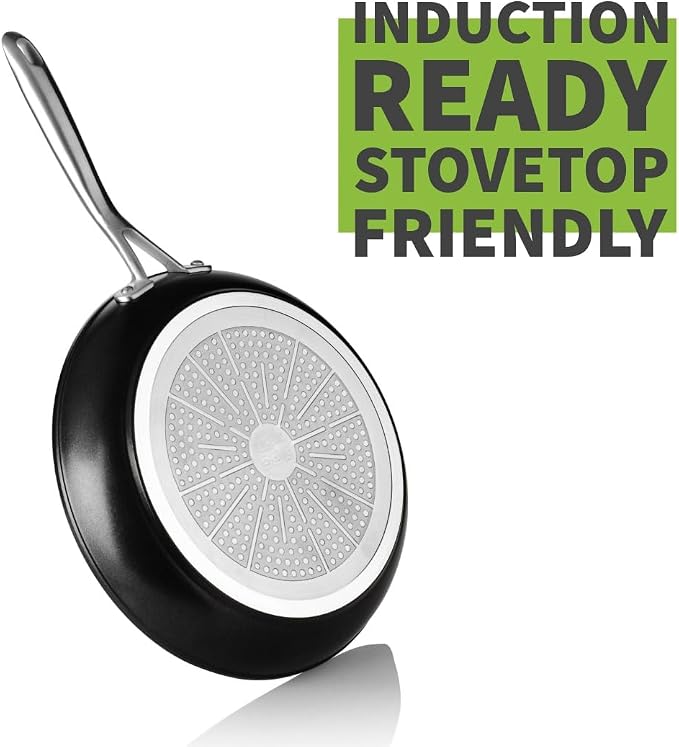 TECHEF - Onyx Collection Nonstick Frying Pan Skillet Set, PFOA-Free, Dishwasher Oven Safe, Stay-Cool Stainless Steel Handle, Induction-Ready, Made in Korea (8-inch and 10-inch)