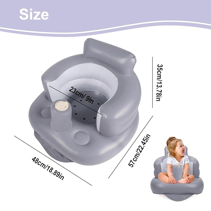 AirSwim Inflatable Baby Seat, Inflatable Baby Chair for Babies 3 Months and Up, Summer Blow Up Chair with Built in Air Pump, Infant Floor Seats for Learning to Sit, Palying, Camping, Grey