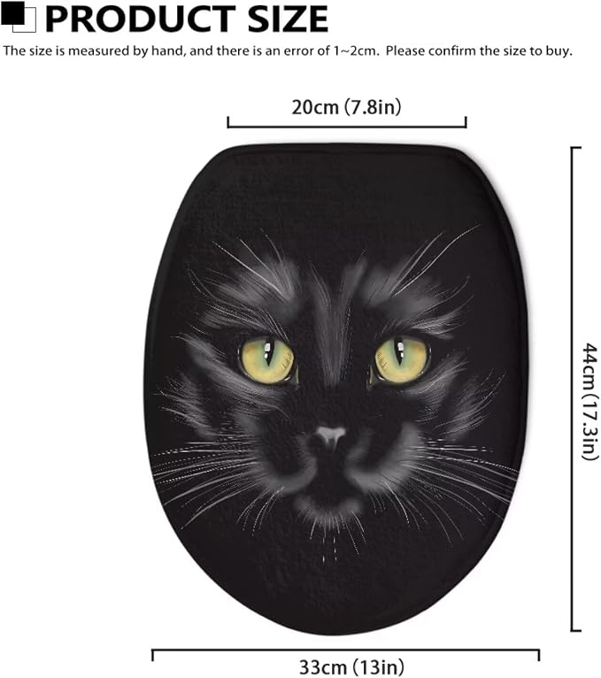 Black Cat Toilet Seat Lid Cover for Bathroom Black Cat Toilet Lid Cover with Elastic Band Elongated Universal Toilet Tank Cover Replacement Toilet Bathroom Cover Elongated Oval Round Lid