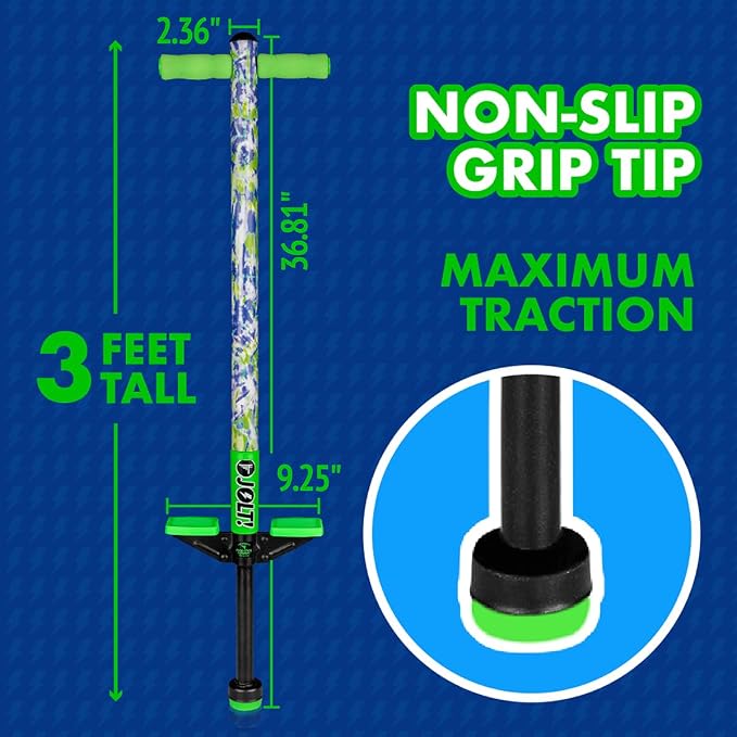 Flybar Jolt Pogo Stick for Kids, Perfect for Beginners w/ Foam-Covered Metal Frame, Handles & Padding, Non-Slip Foot Pads, Wide Tip, Outdoor Active Play Toy for Boys & Girls, Ages 6+, Green Tie Dye