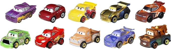Mattel Disney and Pixar Cars Mini Racers Set of 10 Mini Die-cast Toy Cars, Derby Racers Series, Collectible Vehicles