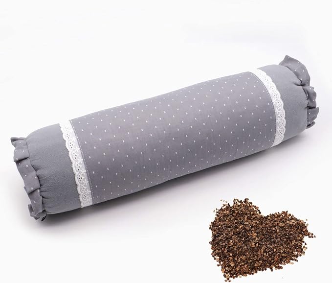 Buckwheat Neck Roll Pillow, Buckwheat Hulls Filling for Neck Support and Pain Relief, Cylinder Round Pillow for Sleeping and Bed (16x4 Inch, Gray)